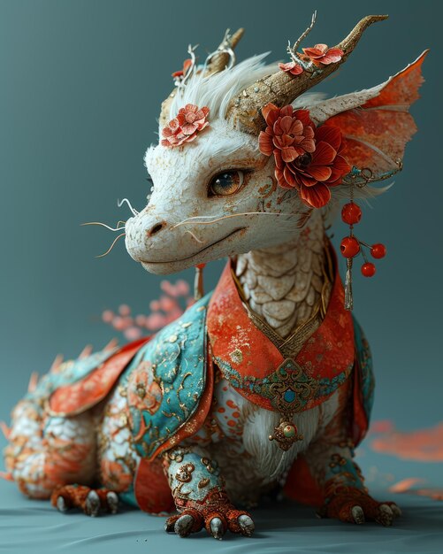 Foto 8k octane renderer trae el feliz año nuevo japonés a la vida con el adorable personaje del dragón oriental 3dcg