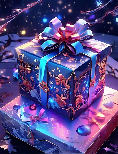 8K UltraHD AnimeStyle Weihnachtsgeschenkbox Ein Meisterwerk detaillierter Kunst mit Neoneffekten