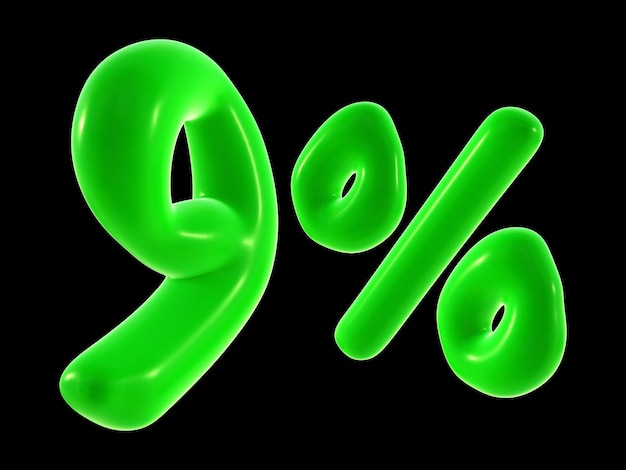 9 por ciento con color verde para venta promoción de descuento y concepto de negocio