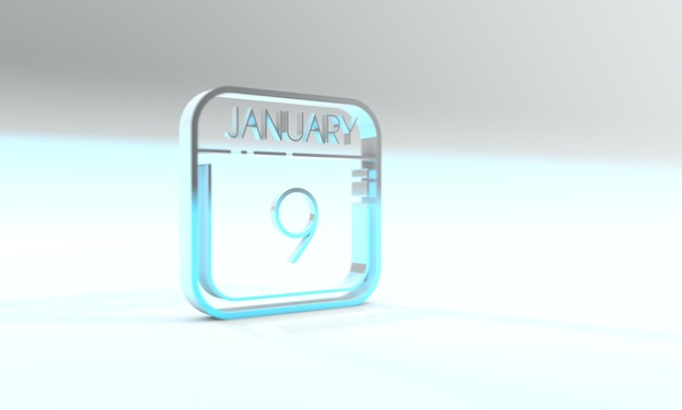 9 de enero Icono de calendario de color cianita Fondo azul claro