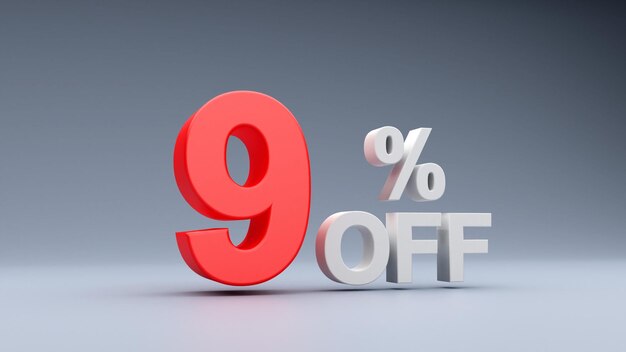 9 Porcentaje de descuento en texto en rojo 3D 9 de descuento en texto en 3D 9 Oferta 9 de descuento en texto en oferta