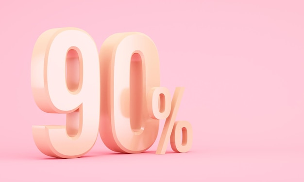 90 por ciento de descuento en icono 3D dorado sobre fondo rosa