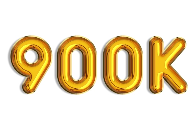 900 o novecientos Banner realista 3d oro globos de helio logo Números aislados en blanco Letras Fuente gráfica texto brillante Ilustración para amigos de redes sociales Me gusta