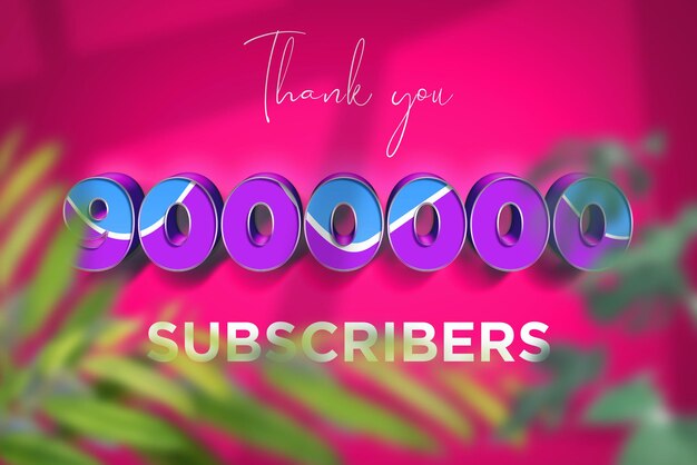 Foto 9000000 abonnenten feiern grußbanner mit blau-violettem design