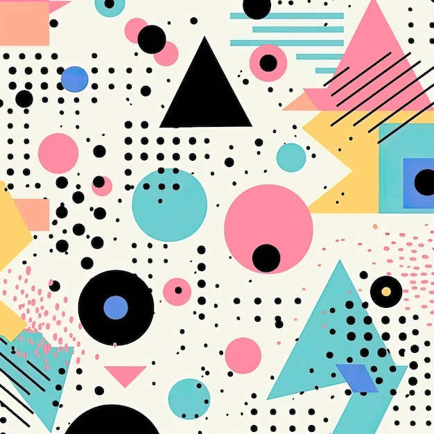 90er-Jahre-Muster in Pastellfarben mit Dreiecken und Kreisen im Stil von Pointillisten, Punkten und Streifen