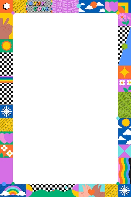 90s marco png fresco borde colorido fondo transparente