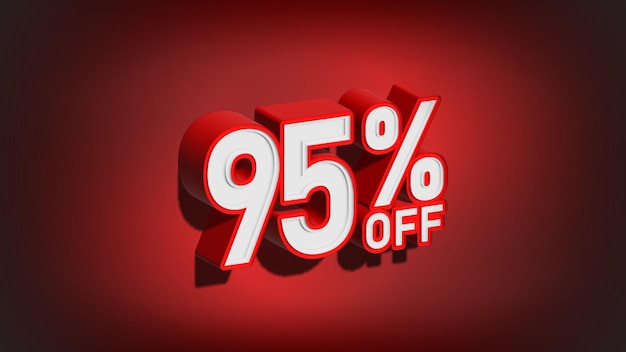 95 por ciento de descuento en ilustración 3D sobre fondo rojo 95 por ciento de descuento en banner web de venta de promoción de descuento