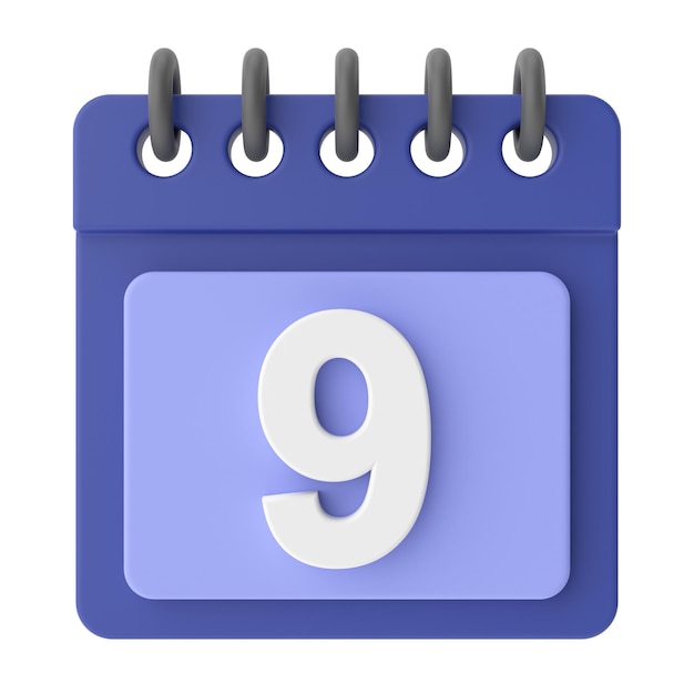 9no noveno día del mes icono de calendario 3D