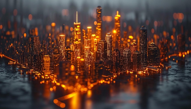 Foto a 3d cityscape transitioning into darkness