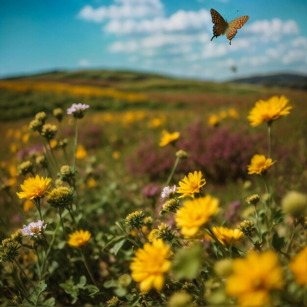 Foto a abelha a voar da flor amarela