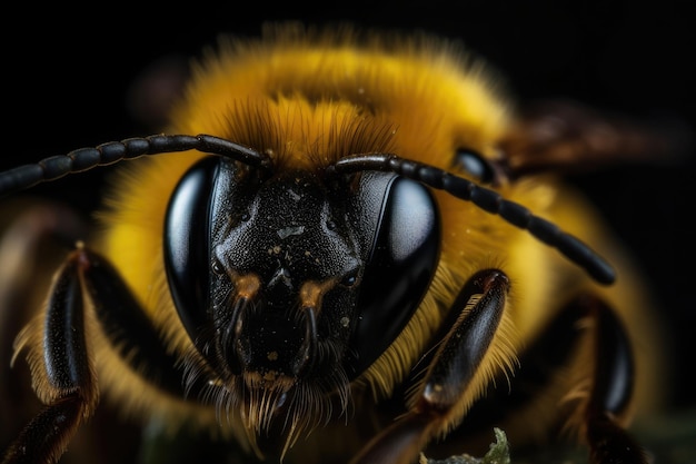 A abelha com o pólen na cabeça e nas patas Uma foto macro impressionante IA generativa