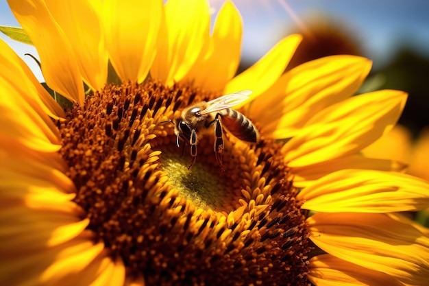 Foto a abelha da harmonia da natureza nos girassóis
