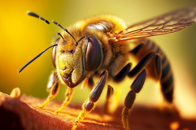A abelha útil voou para a colmeia com mel com flor de abelha de pólen