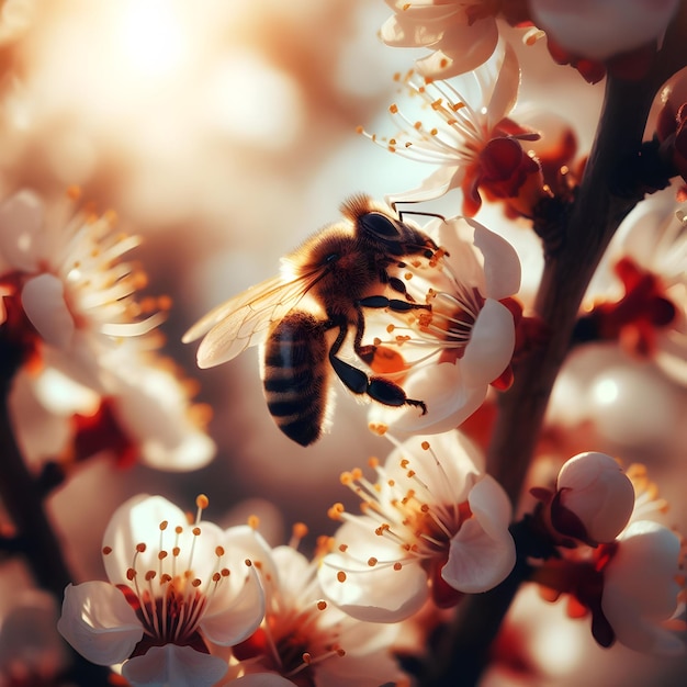 A abelha zumba preguiçosamente entre as flores intoxicada pela doçura do verão uma cena serena da natureza