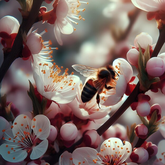 Foto a abelha zumba preguiçosamente entre as flores intoxicada pela doçura do verão uma cena serena da natureza