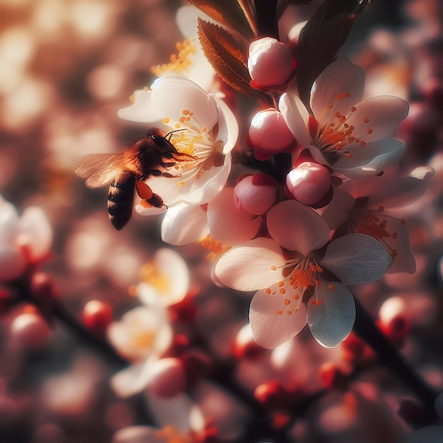 Foto a abelha zumba preguiçosamente entre as flores intoxicada pela doçura do verão uma cena serena da natureza