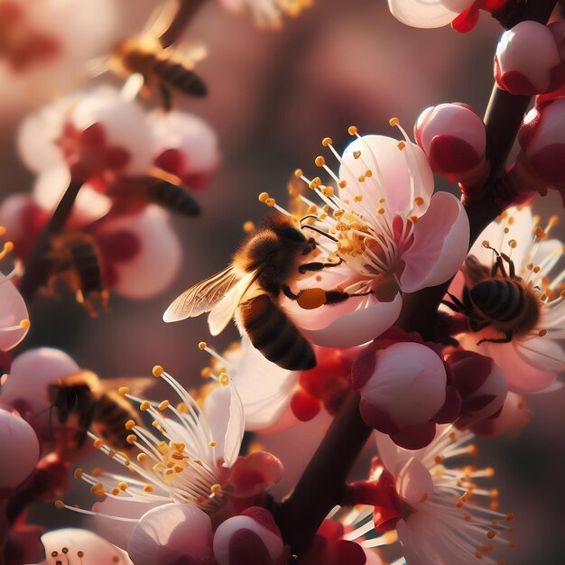 Foto a abelha zumba preguiçosamente entre as flores intoxicada pela doçura do verão uma cena serena da natureza