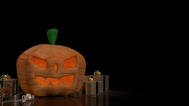 A abóbora de halloween e a caixa de presente renderização em 3d