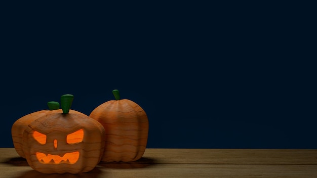 A abóbora de halloween na mesa de madeira para renderização em 3d de conceito de férias