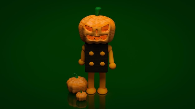 A abóbora halloween na renderização 3d de fundo verde