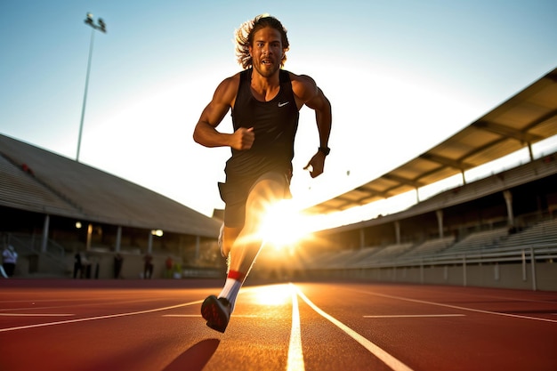 Foto a agilidade e a velocidade de um atleta do sexo masculino em uma sessão de corrida na pista generative ai