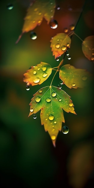 A água cai sobre uma folha verde com a palavra chuva.