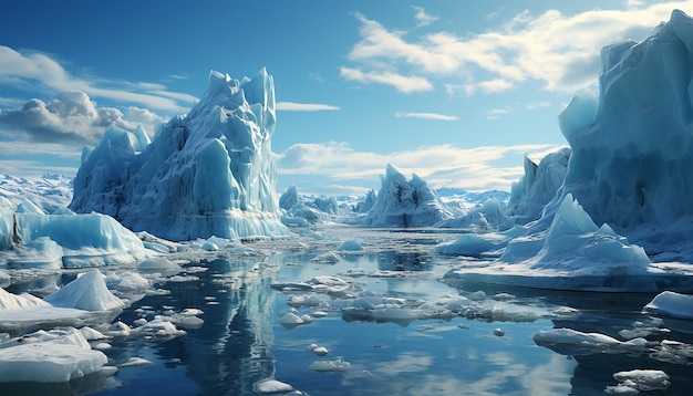 Foto a água congelada reflete o majestoso pico da montanha na paisagem ártica gerada pela ia