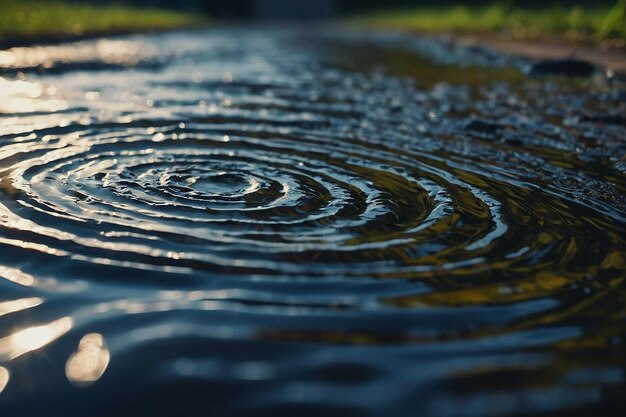 A água da chuva ondula numa poça.