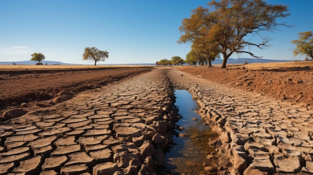 Foto a água separada criou terra seca no meio