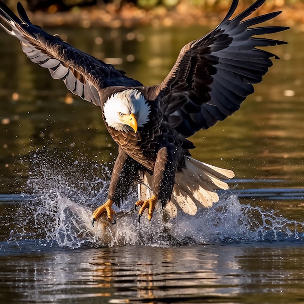 Foto a águia voa e ataca a presa