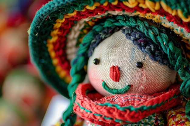 A aldeia de Pue apresenta uma linda boneca mexicana vermelha, branca e verde