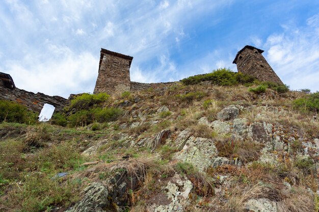 A aldeia de Upper Omalo e a fortaleza Keselo. Viagem para a Geórgia. Cáucaso