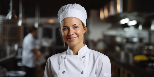 A alegria e a satisfação no sorriso de uma cozinheira são palpáveis.