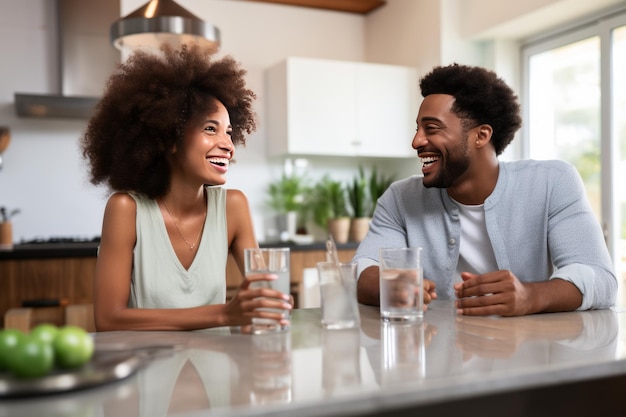 A alegria radiante de uma mulher afro-americana abraçando um estilo de vida saudável saboreando o suplemento dietético