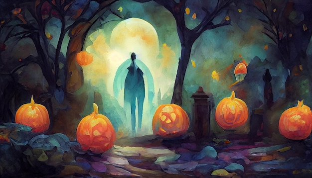 Foto a aquarela de fundo de halloween é uma ilustração digital gerada não baseada em uma cena real