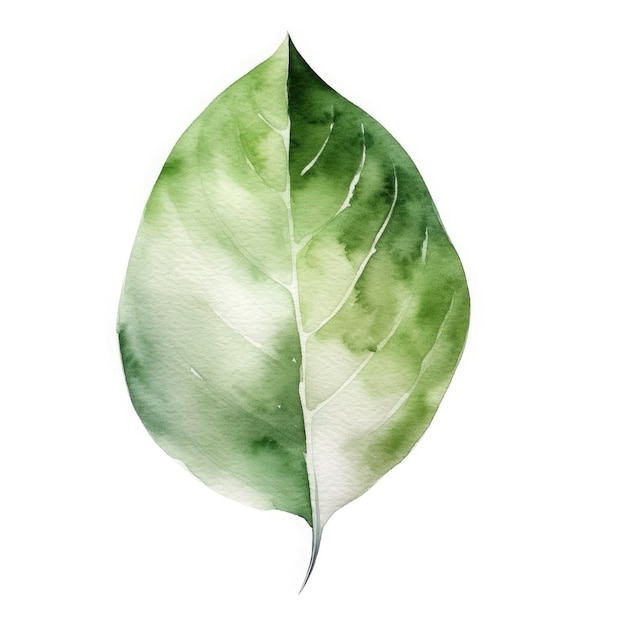 A aquarela do minimalismo da folha verde no fundo branco gera ai