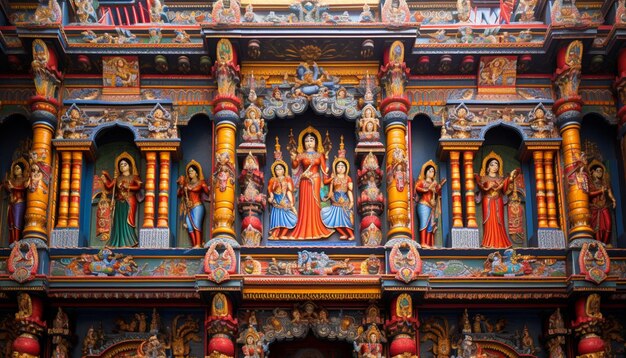 Foto a arquitetura detalhada de um templo adornado com decorações festivas para ram navami