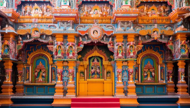 Foto a arquitetura detalhada de um templo adornado com decorações festivas para ram navami