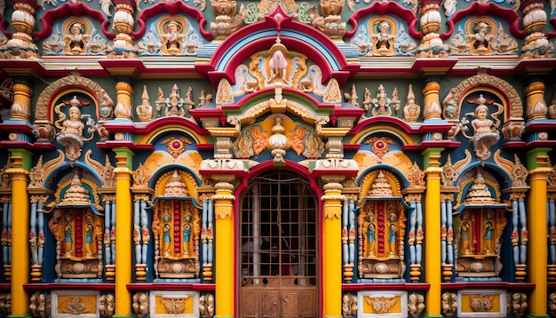 Foto a arquitetura detalhada de um templo adornado com decorações festivas para ram navami