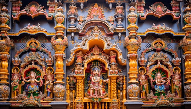 a arquitetura detalhada de um templo adornado com decorações festivas para Ram Navami