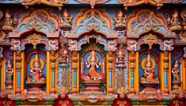 Foto a arquitetura detalhada de um templo adornado com decorações festivas para ram navami