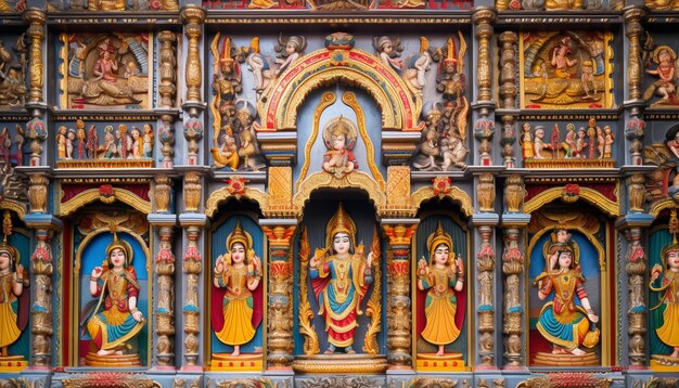 Foto a arquitetura detalhada de um templo adornado com decorações festivas para ram navami