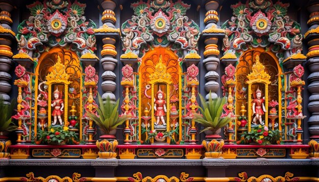 Foto a arquitetura detalhada de um templo adornado com decorações festivas para ram navami