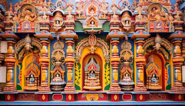 a arquitetura detalhada de um templo adornado com decorações festivas para Ram Navami