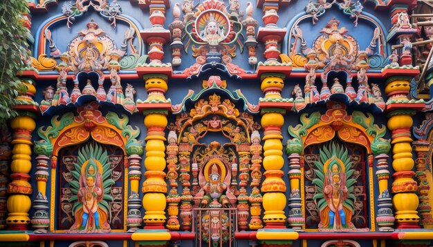 a arquitetura detalhada de um templo adornado com decorações festivas para Ram Navami