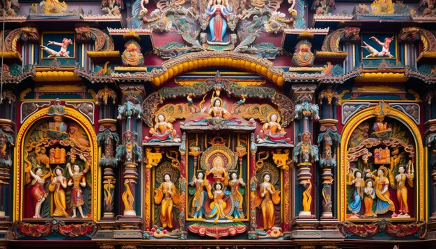 Foto a arquitetura detalhada de um templo adornado com decorações festivas para ram navami