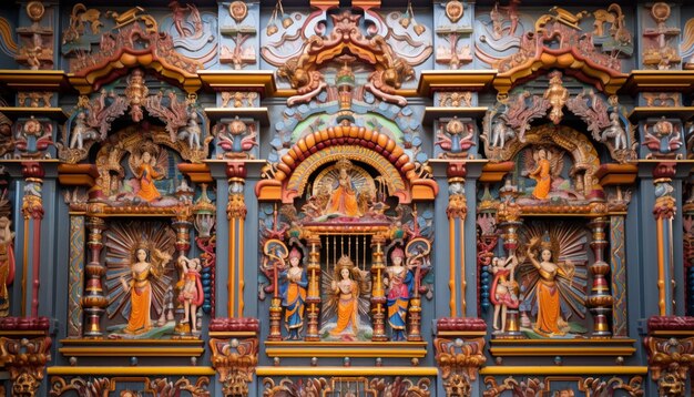 a arquitetura detalhada de um templo adornado com decorações festivas para Ram Navami