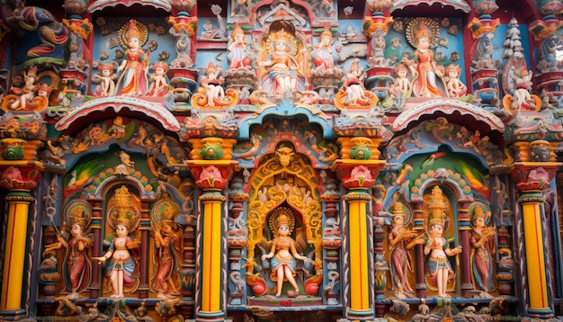 Foto a arquitetura detalhada de um templo adornado com decorações festivas para ram navami