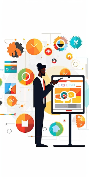 A arte da análise de SEO Empresário afro-americano analisa interface digital para sucesso na web