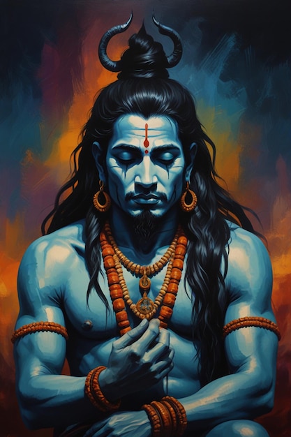 Foto a arte de pintar o senhor shiva shiva mahadev divindade hinduísmo imagem de deus